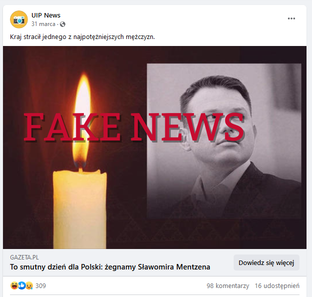 Fałszywy news o Sławomirze Mentzenie