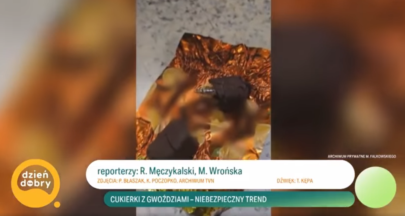 Cukierek z gwoździem w śroku w reportażu TVN