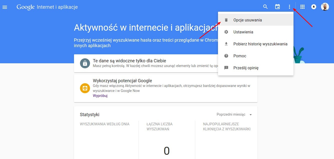 Usuwanie historii konta Google