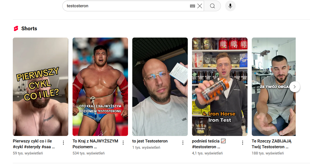 youtube po wpisaniu hasła "testosteron"