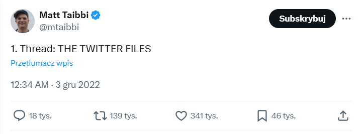 Post na portau X / Twitter