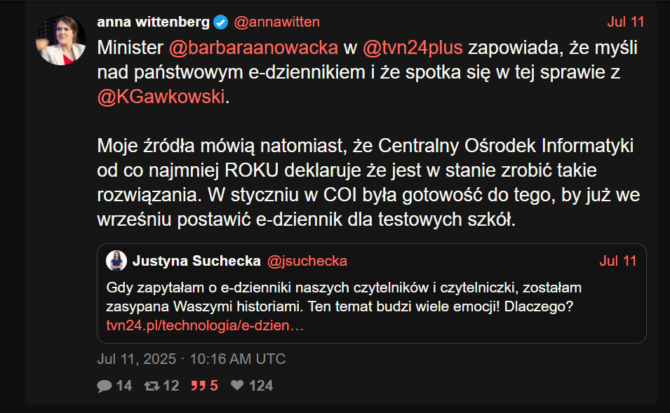 Wpis Anny Wittenberg o e-dziennikach