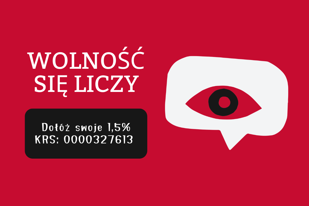 [Grafika kampanii 1,5%] Wolność się liczy. Dołóż swoje 1,5%. KRS: 0000327613