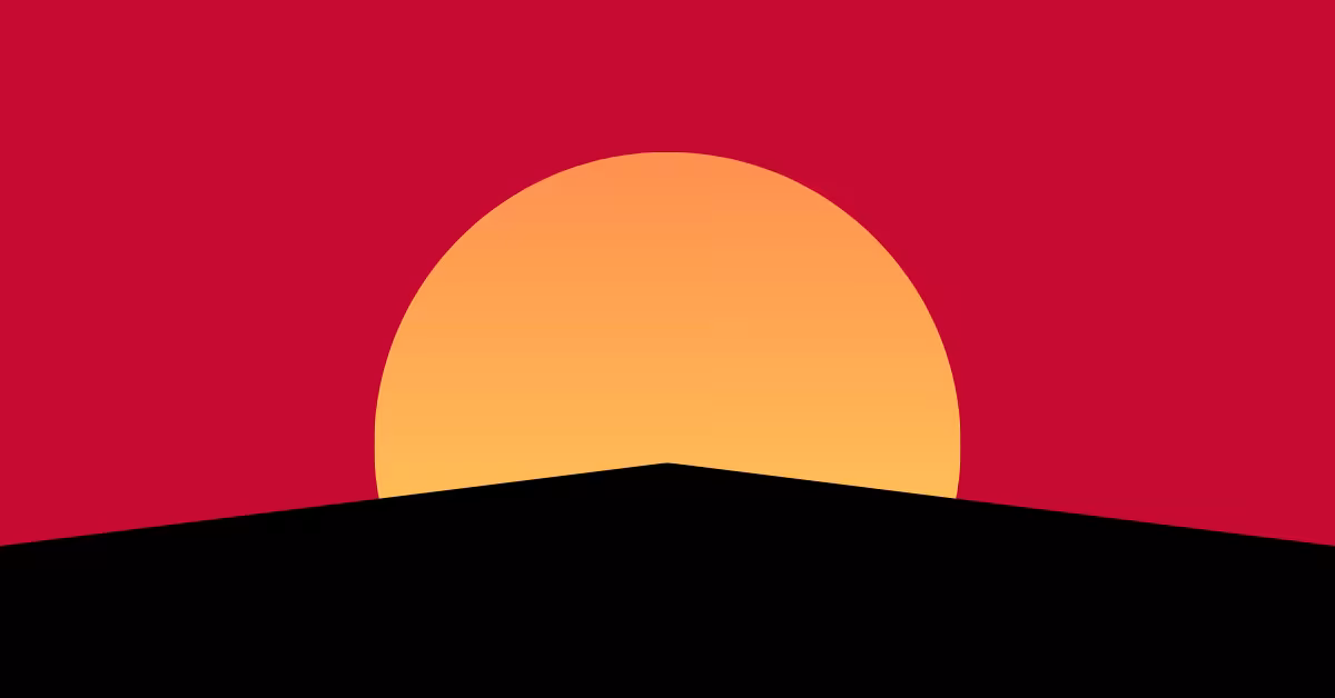 Ilustracja wschodzącego słońca na czerwonym tle