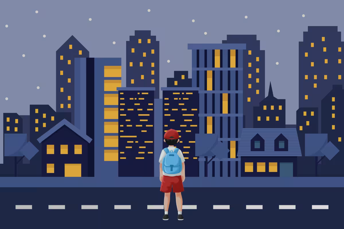 Ilustracja dziecka samego w mieście