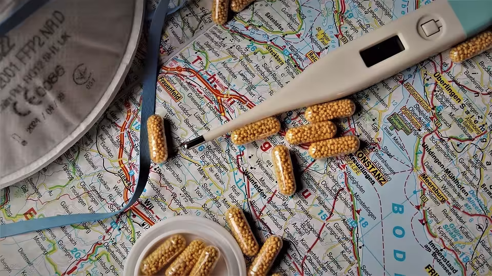Zdjęcie leków i termomentru na mapie Europy