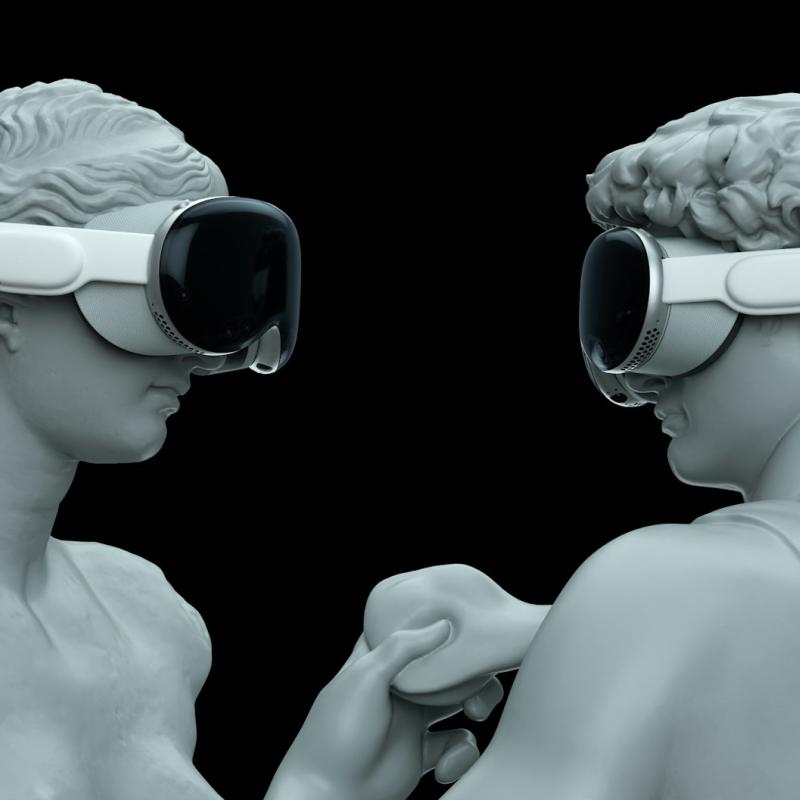 Rzeźby w okularach do wirtalnej rzeczywistości