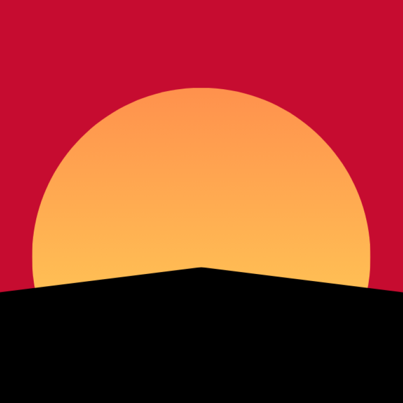 Ilustracja wschodzącego słońca na czerwonym tle