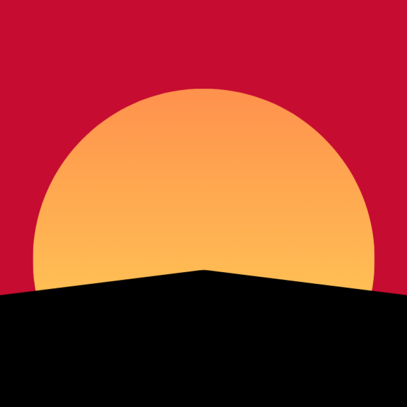 Ilustracja wschodzącego słońca na czerwonym tle